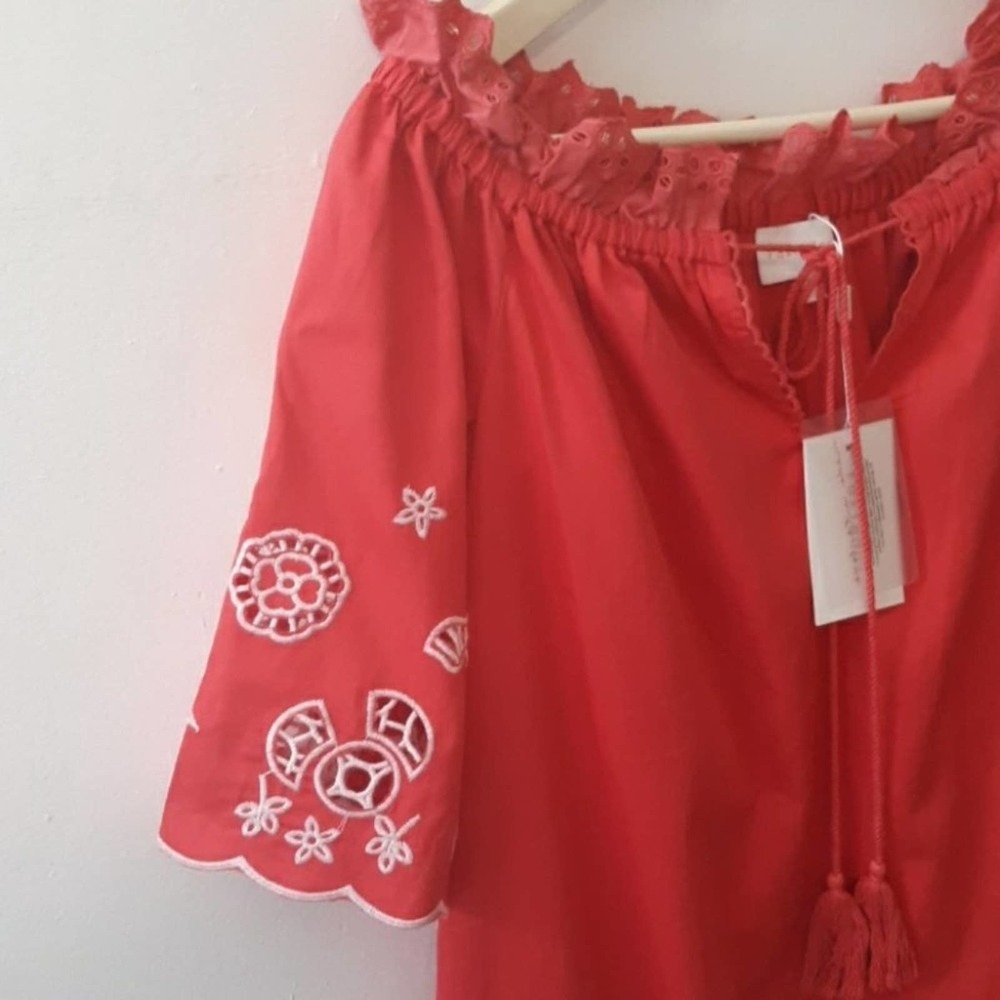 Anthropologie Smocked Boho Off the Shoulder Red Dress - Picture 5 of 8